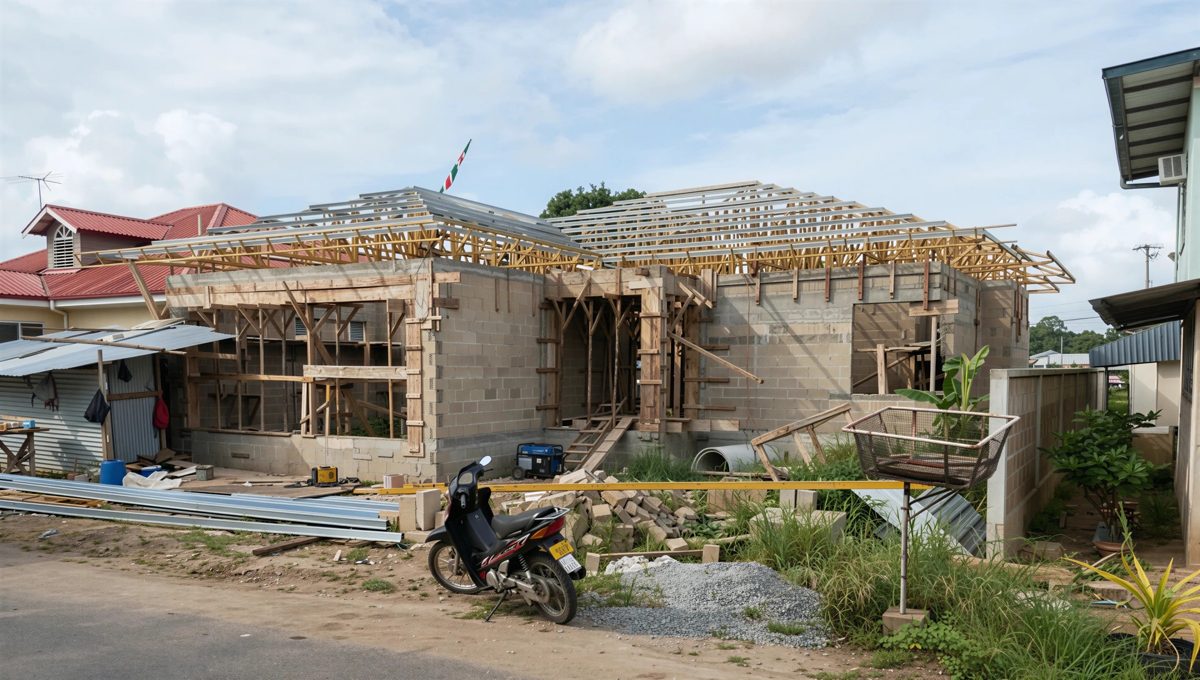Woning in aanbouw met kapconstructie